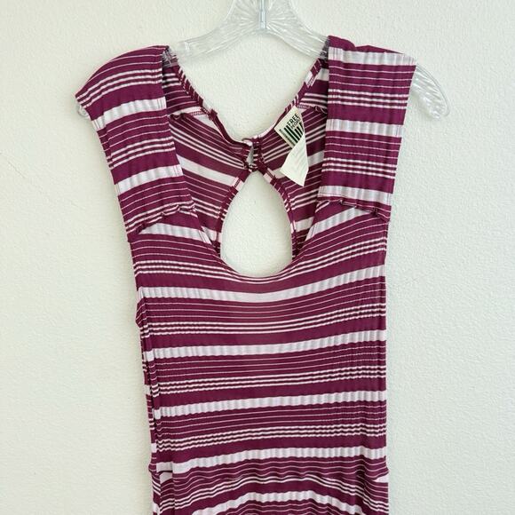 Free People Maxi Dress Medium Striped Pink Stetch Open Back Tiered Boho Festival - Picture 5 of 10
